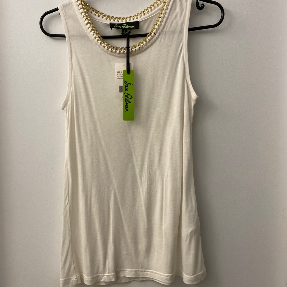 Sam Edelman Top Womens Small Beige Sleeveless Gold Chain Detail Blouse Shirt